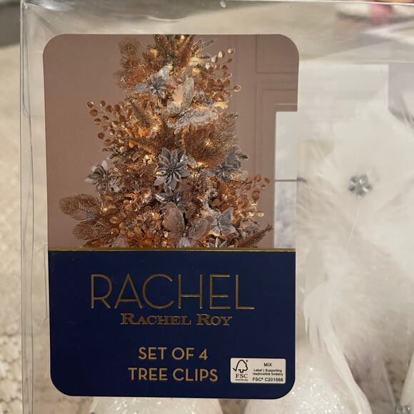 Rachel Roy Rhinestone Feathered Dove Christmas Tree Clips Set of 4 White New - Picture 10 of 14